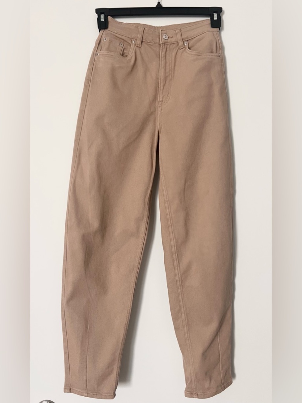 Beige High-Waist Straight Jeans